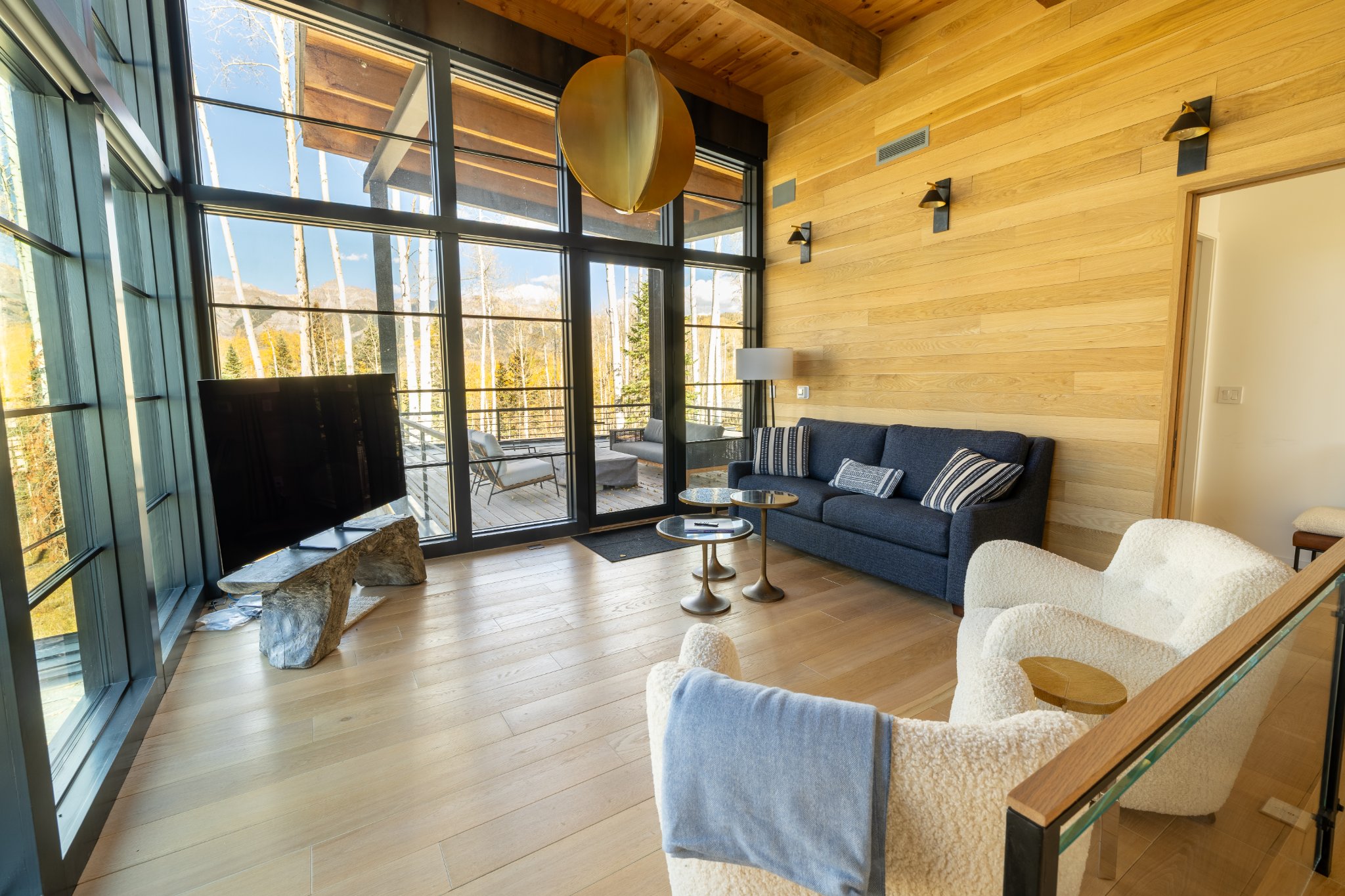 Sitting room — lounge seating, television, refined mountain retreat